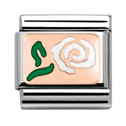 Nomination Anhänger - Composable Classic - 9k Rosegold, Emaille - Rose Grün Weiss - 430201/09