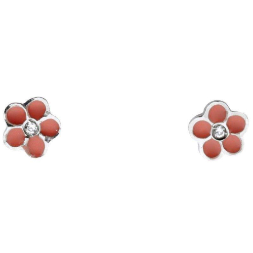 Schneider Basic Ohrringe - Weißgold - Blume mit rosa Email - KI55