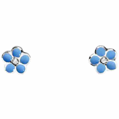 Schneider Basic Ohrringe - Weißgold - Blume mit blauen Email - KI45